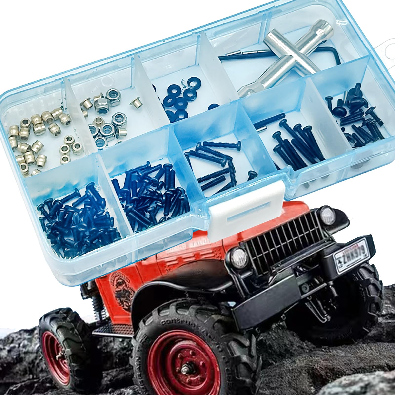 Kit Viti Universali M1.6 M2 Per Auto RC - 193 Pezzi In Scatola Organizer - Compatibile FMS 1/18 FCX24 Adventurer - Viti, Dadi, Perni E Chiavi