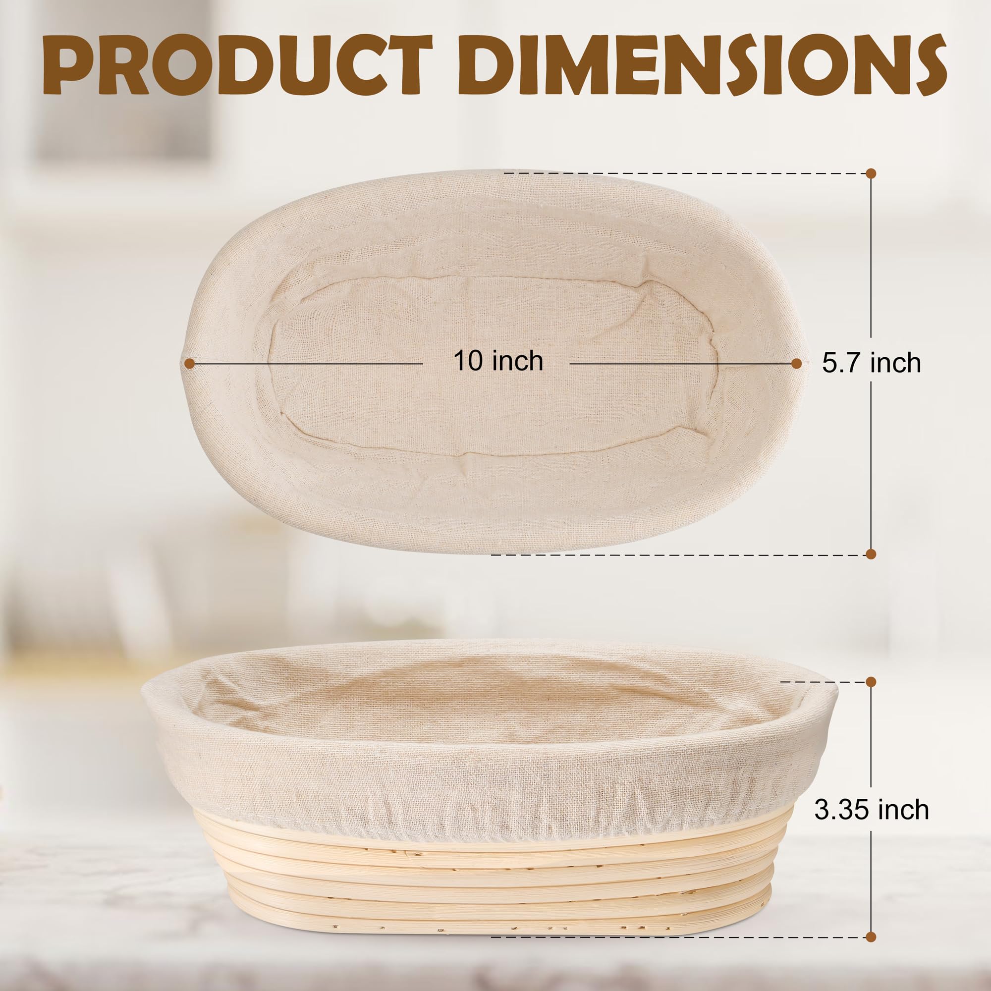 E-far Banneton Lot de 2 corbeilles à pain ovales de 25,4 cm pour lever le pain au levain avec doublures pour la pâtisserie domestique et professionnelle