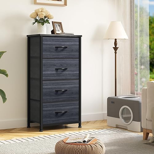 Miniatura 2 de DWVO Cómoda de 4 cajones, cómoda para dormitorio, torre de almacenamiento de tela, cómoda, unidad organizadora para armarios, sala de estar, marco