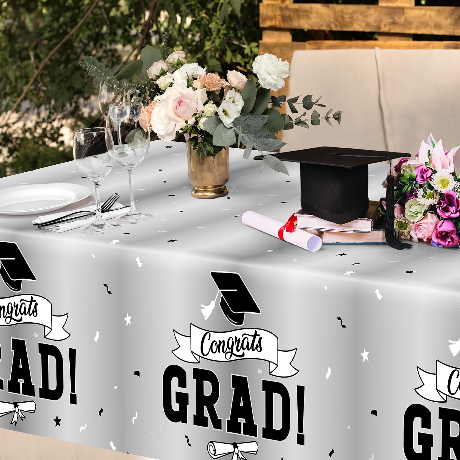 2 Pcs 2026 Graduation Table Decorations, 108" X 54" Silver Graduation Table Cloths, Rectangle TableCovers for Grad Party Supplies, Disposable Plastic Tablecover for Class 2026 Congrats Grad for Kids image 5