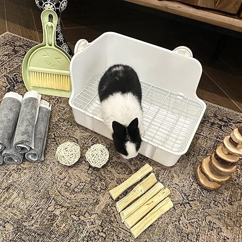Miniatura 6 de RUBYHOME Caja de arena para conejos Caja de arena para conejitos Entrenador de orinal para conejillo de indias Rincón de cama Bandeja de orinal para