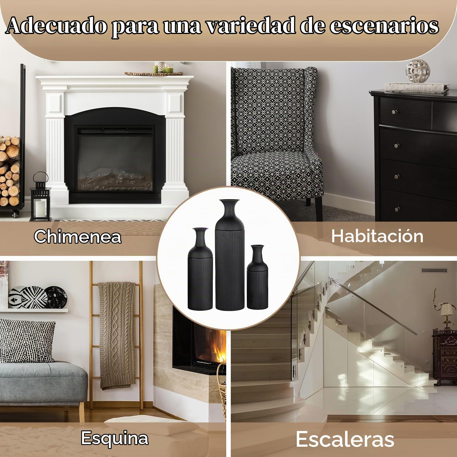 Sziqiqi Jarrones Altos de Suelo Negro: Jarrón Grande para Suelo para Sala 68/51/41cm - Moderno Jarron de Suelo Juego de 3 - Metal Gigante Florero de Suelo para Piso Dormitorio Chimenea Esquina