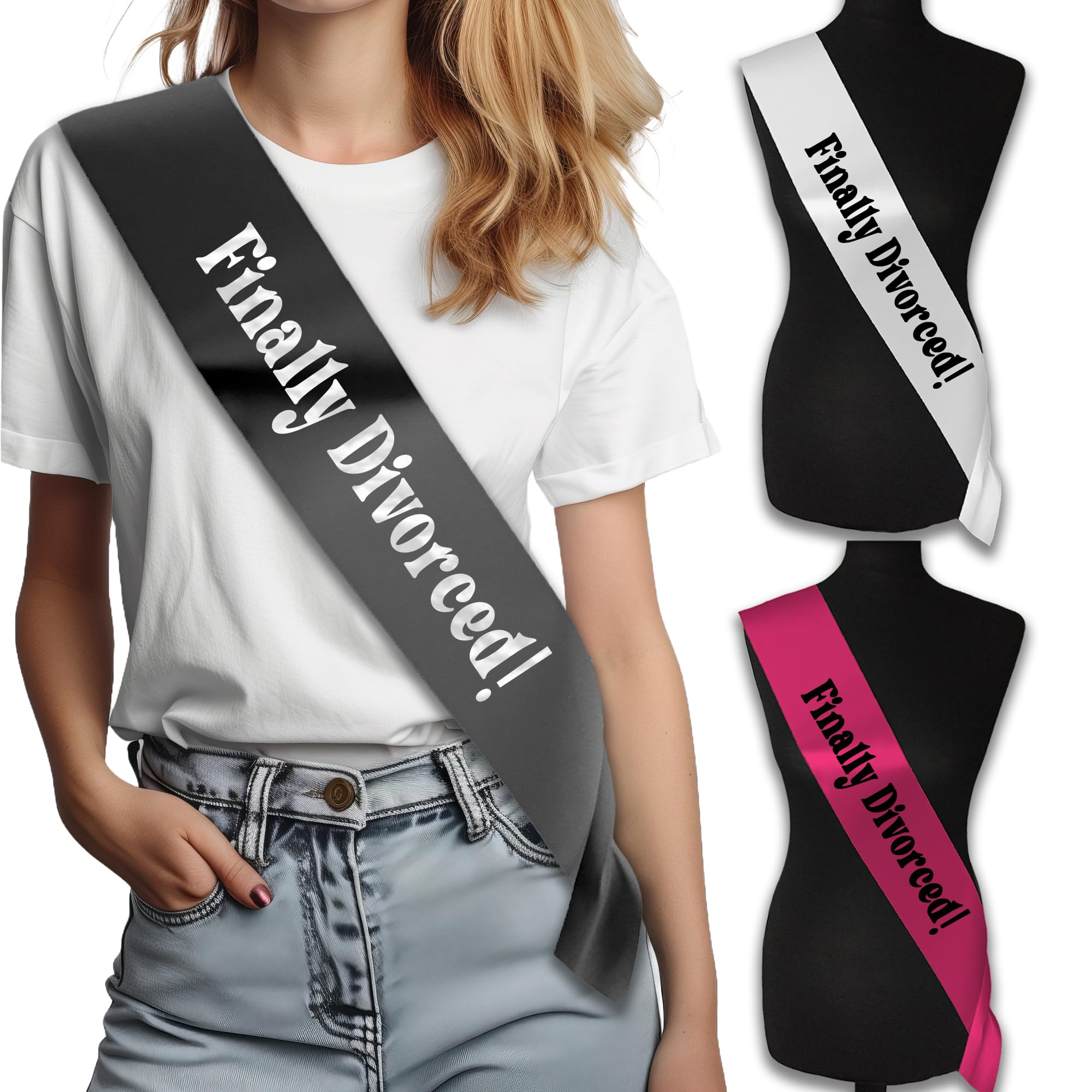 Fuzzy Cactus Finally Divorced! Sash – Adult Divorce Celebration Ribbon, Ex husband, Ex Wife, 160 cm Satin