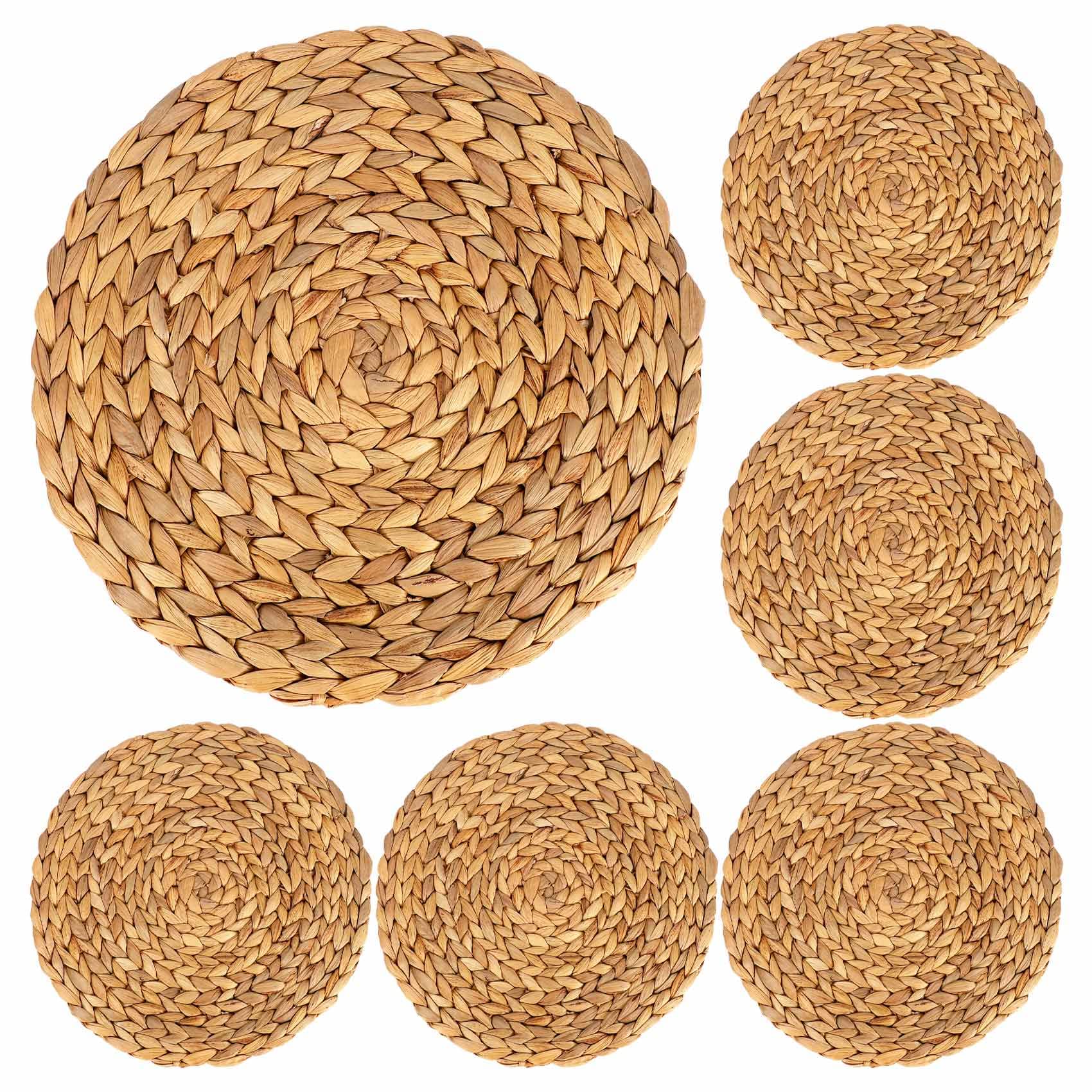 Omolly 6 Pcs Round Woven Placemats, 30Cm Round Table Mats Natural Water Hyacinth Weave Table Mats, Round Braided Rattan Tablemats Non-Slip Insulation Pads Placemats