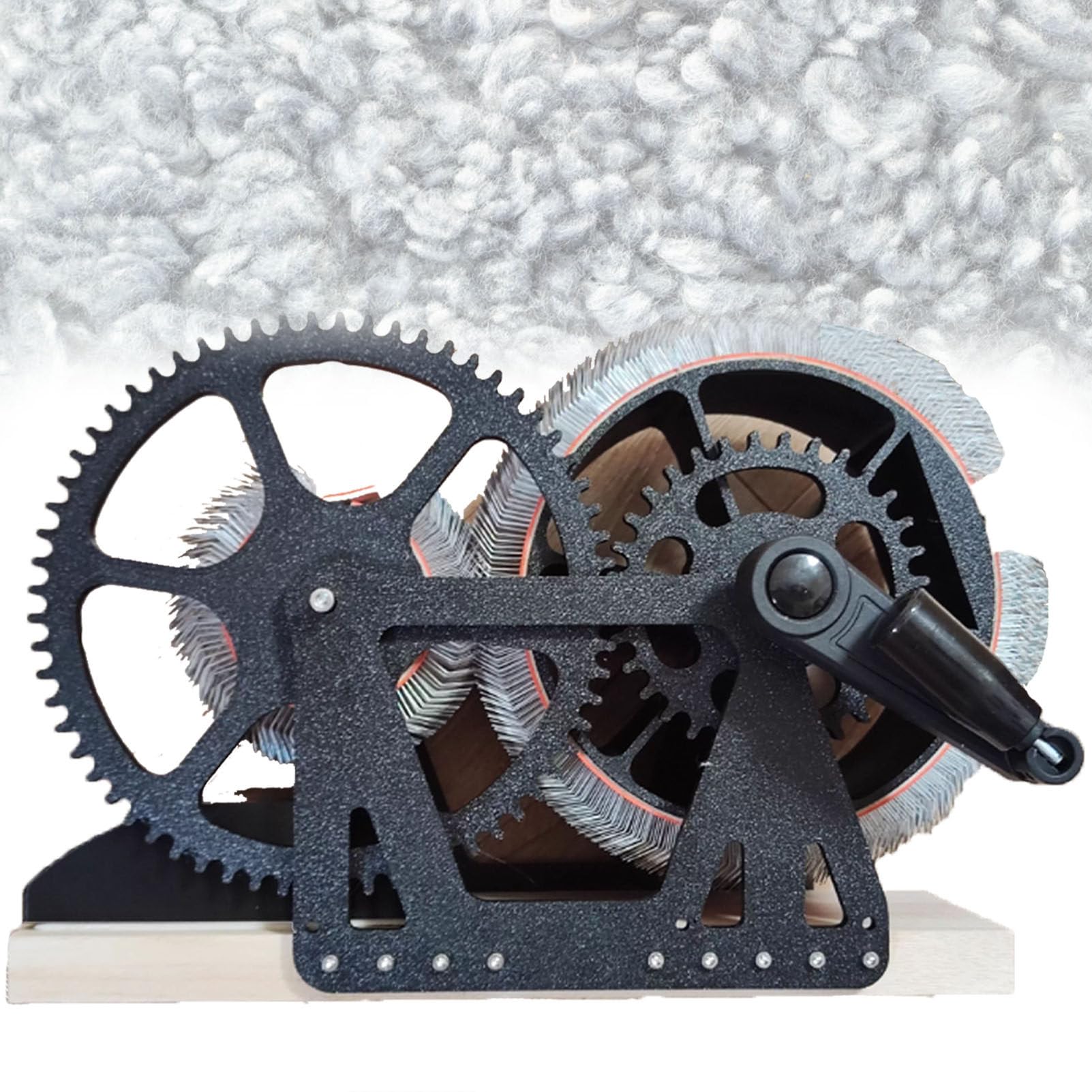 Pfps Manual Drum Carder with Wooden Wide Drum, Hand Crank Wool Carding Machine Fast Blending, Impurity Removal, for Spinning, Felting, and Handicraft Projects Black