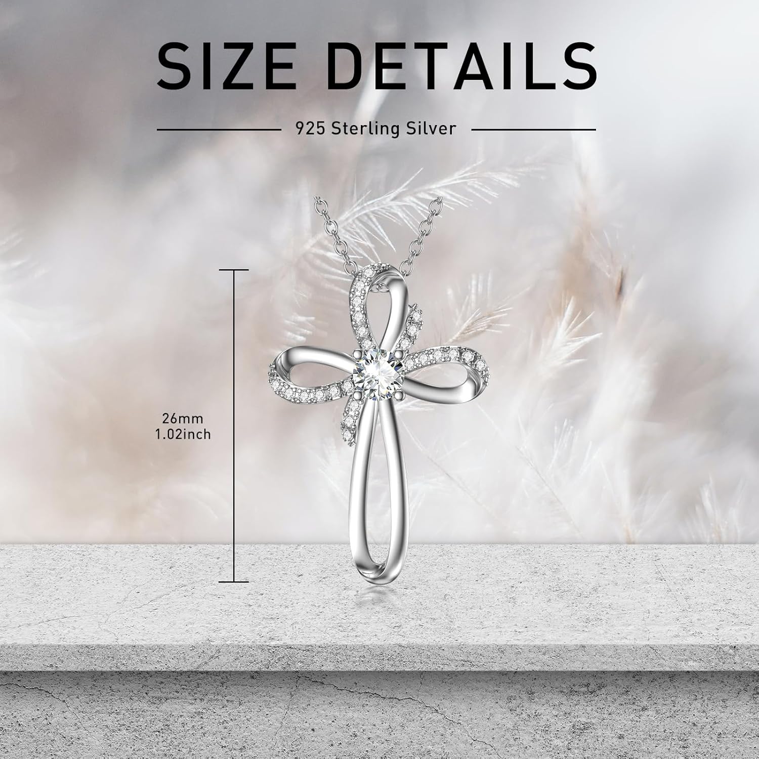 ZBA Natural Diamond Cross Necklaces for Women, 18K White Gold Plated S925 Sterling Silver Unique Cross Pendant Faith Jewelry Gift 20inches (F-G,I1-I2) - Image 5