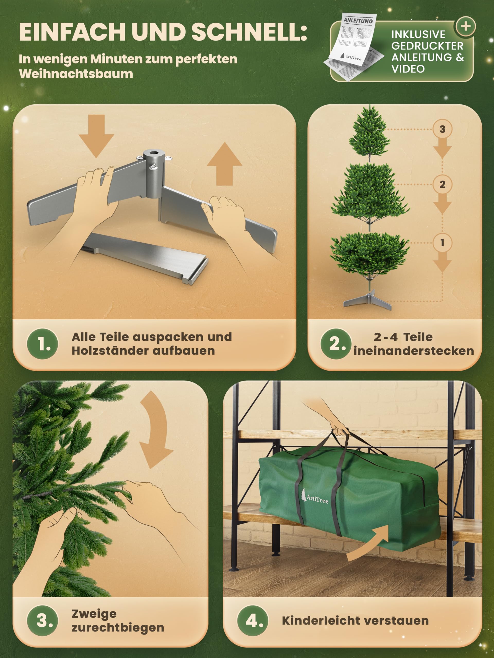 Albero di Natale artificiale [100% stampato a iniezione] - Nordman realistico con cima robusta | christmas tree di prima qualità con supporto in legno certificato FSC (100 cm, con illuminazione)