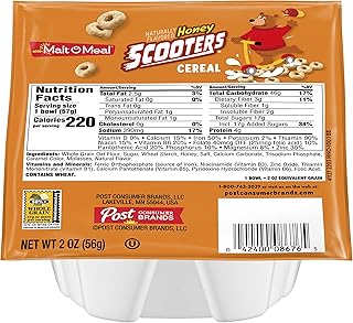 Malt-O-Meal Honey Nut Scooters® Breakfast Cereal, Whole Grain, 2 Ounce Single Serve Bowls (Pack of 48)