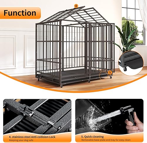 Miniatura 3 de Jaula de acero para perros de 54 pulgadas, resistente e indestructible XL, a prueba de escape, jaula de alta ansiedad para interiores con ruedas,