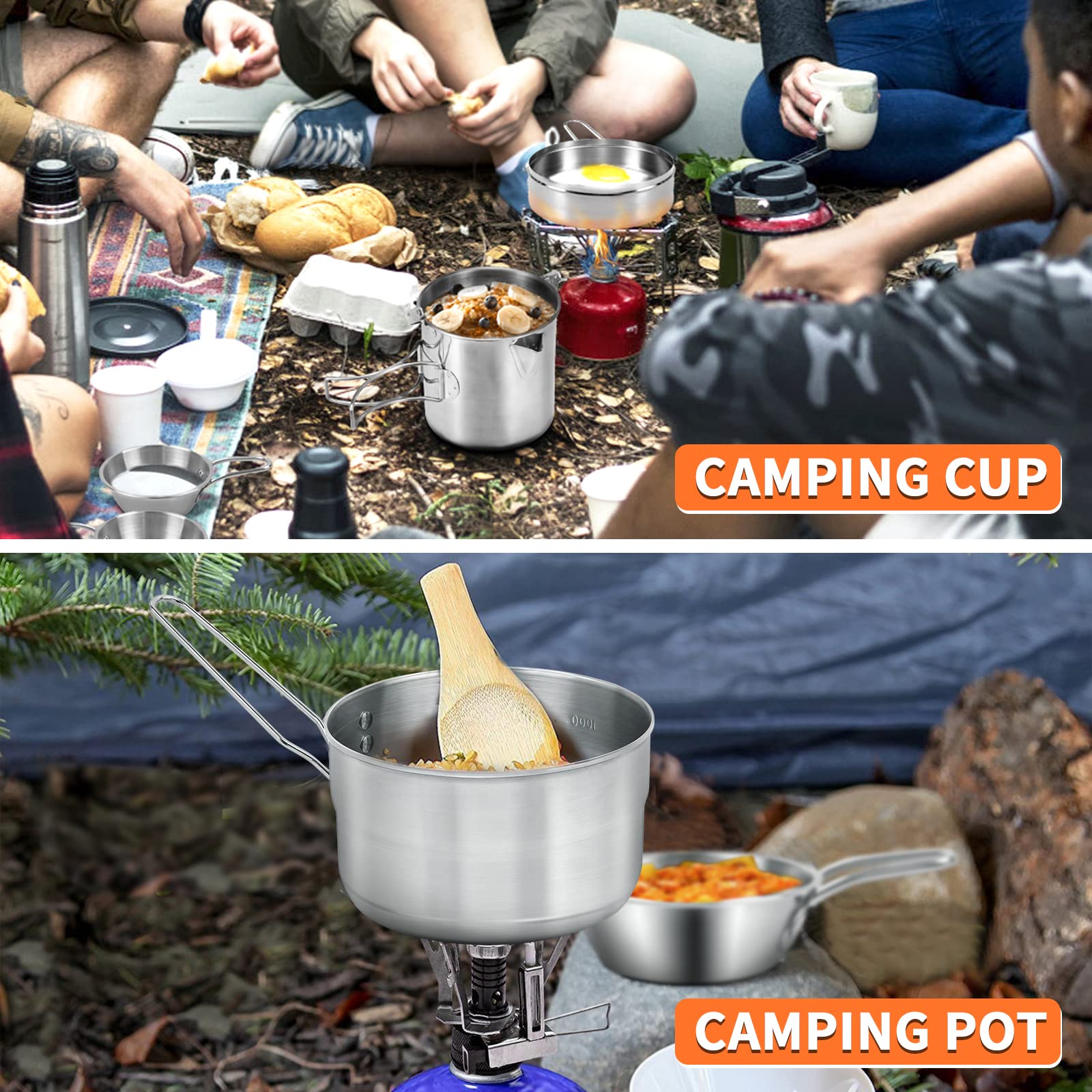 Campeggio Pentole Utensili Set, Set di Pentole da Campeggio, Gavetta Pentole Set da Campeggio Inox, Set da Cucina da Campeggio Pieghevole per Campeggio, Trekking, Escursionismo e Picnic
