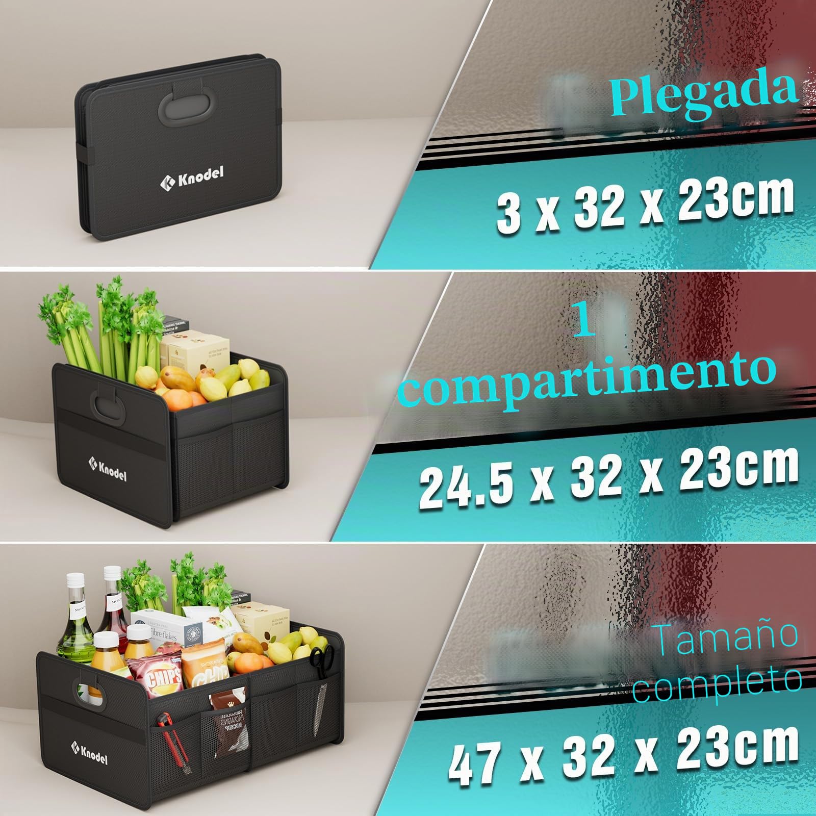 K KNODEL Organizador de maletero, almacenamiento plegable del maletero del automóvil, consolas y organizadores automotrices (Mini, Negro)