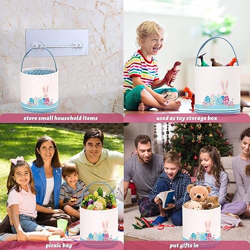 Miniatura 7 de LessMo - Canasta de conejito para huevos de Pascua, color azul, bonita, personalizable, de lona y algodón, canasta para búsqueda de huevos de Pascua