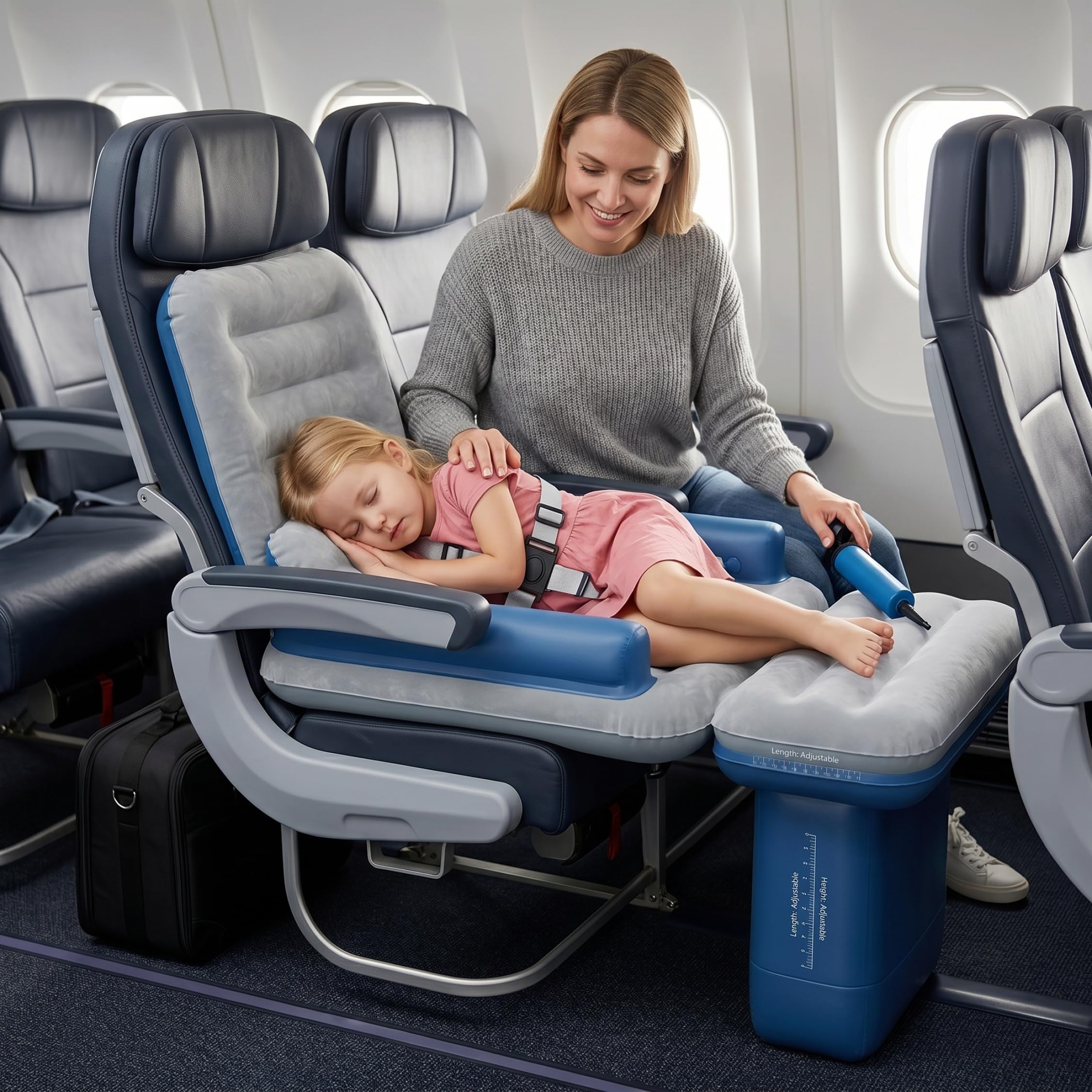 Flugzeugbett für Kleinkinder, Kleinkind-Flugzeugbett – aufblasbares Reisebett mit Handpumpe, verstellbare Größe für Flugzeug, Zug, Auto