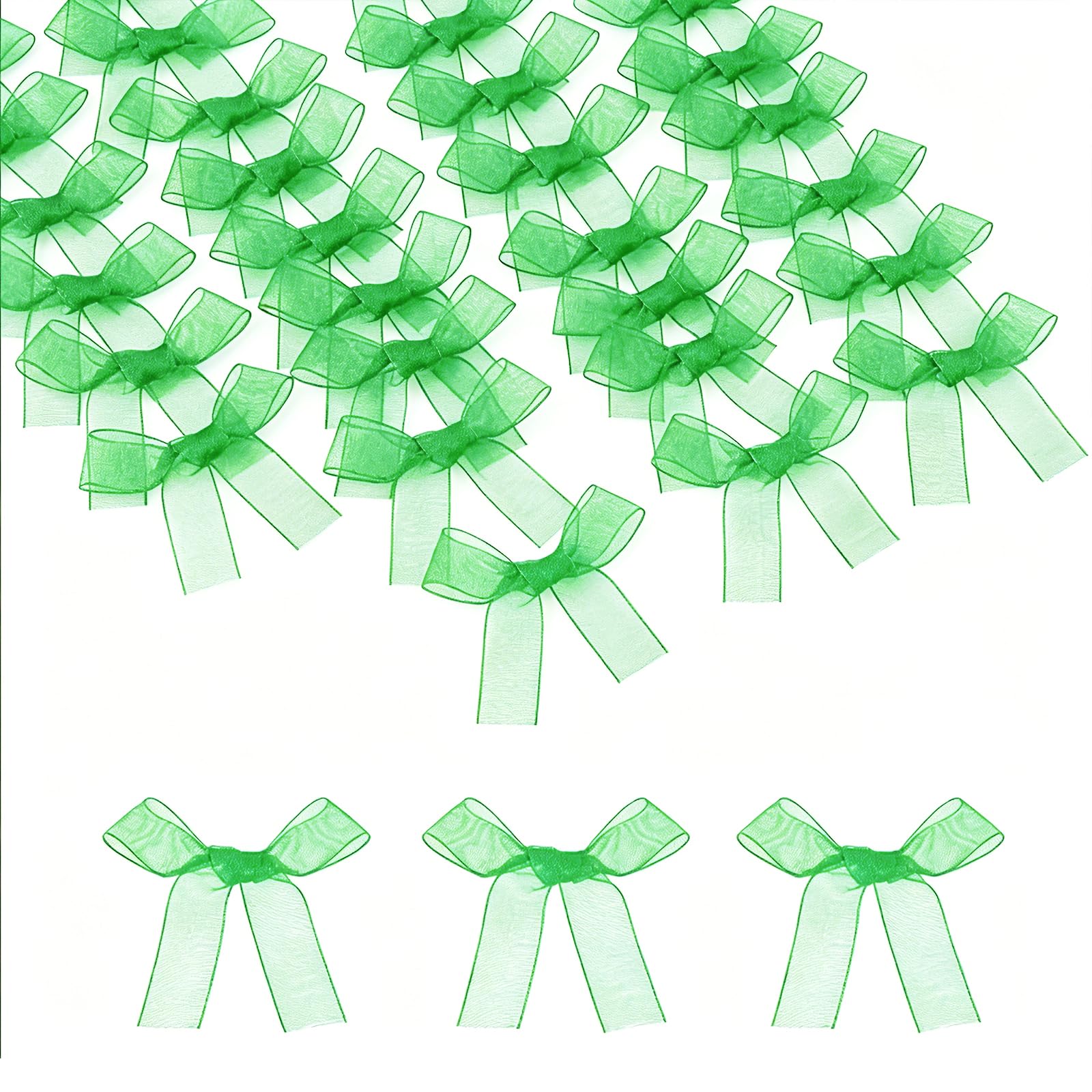sourcing map 50 Pcs Mini Ribbon Bows, 2" Tiny Bows Organza for Crafts Small Bowknot Artificial Applique Embellishment for DIY Craft Sewing Scrapbooking Wedding Party Decoration, Green