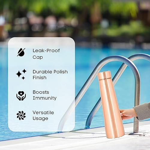 Miniatura 3 de VJR Botella de agua de cobre 100% puro para beber, 34 onzas, simple, ayurvédica, a prueba de fugas, botella de solomán pura para beber vasos de