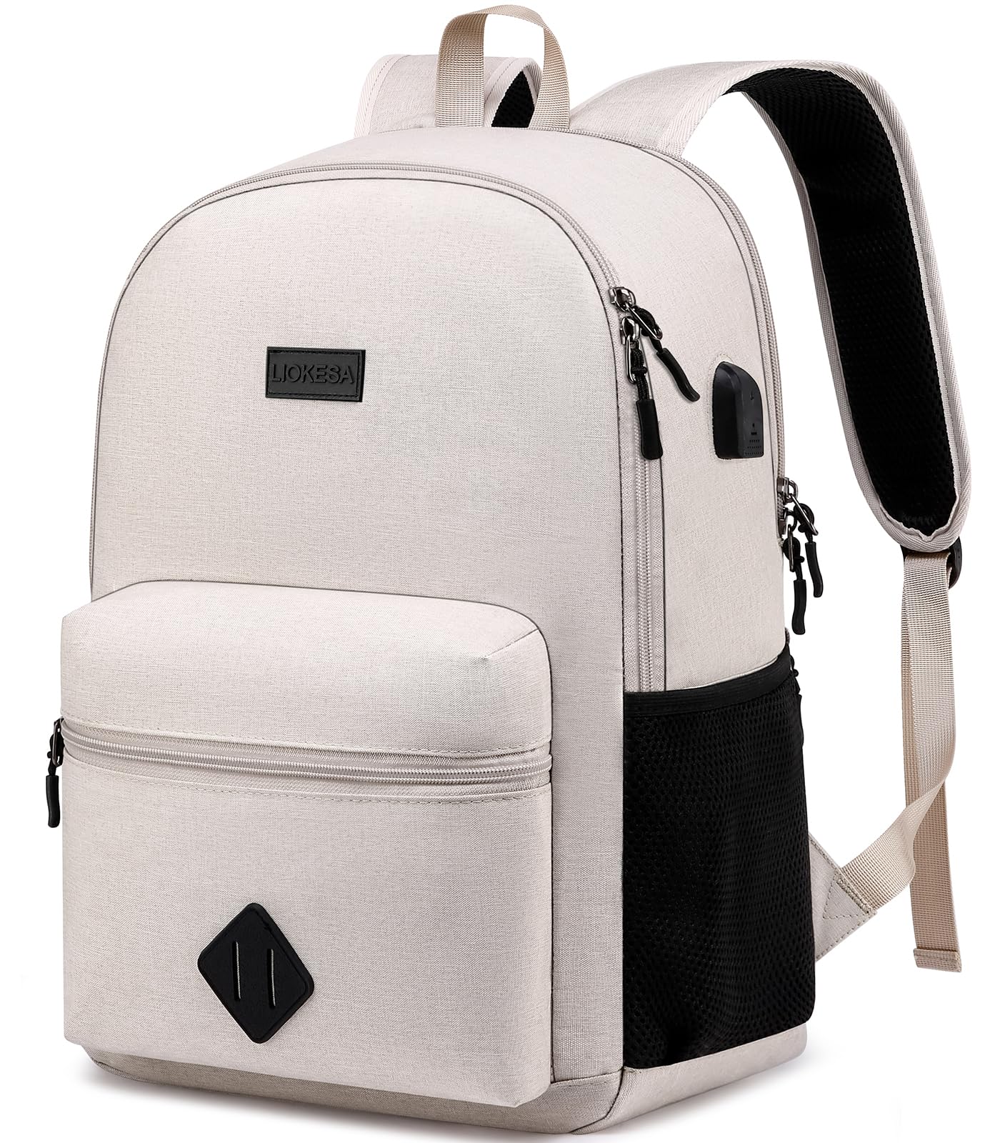 Liokesa Casual Laptop Backpack,School Backpack Large Bookbag with USB for High School College Students Office Business, Beige