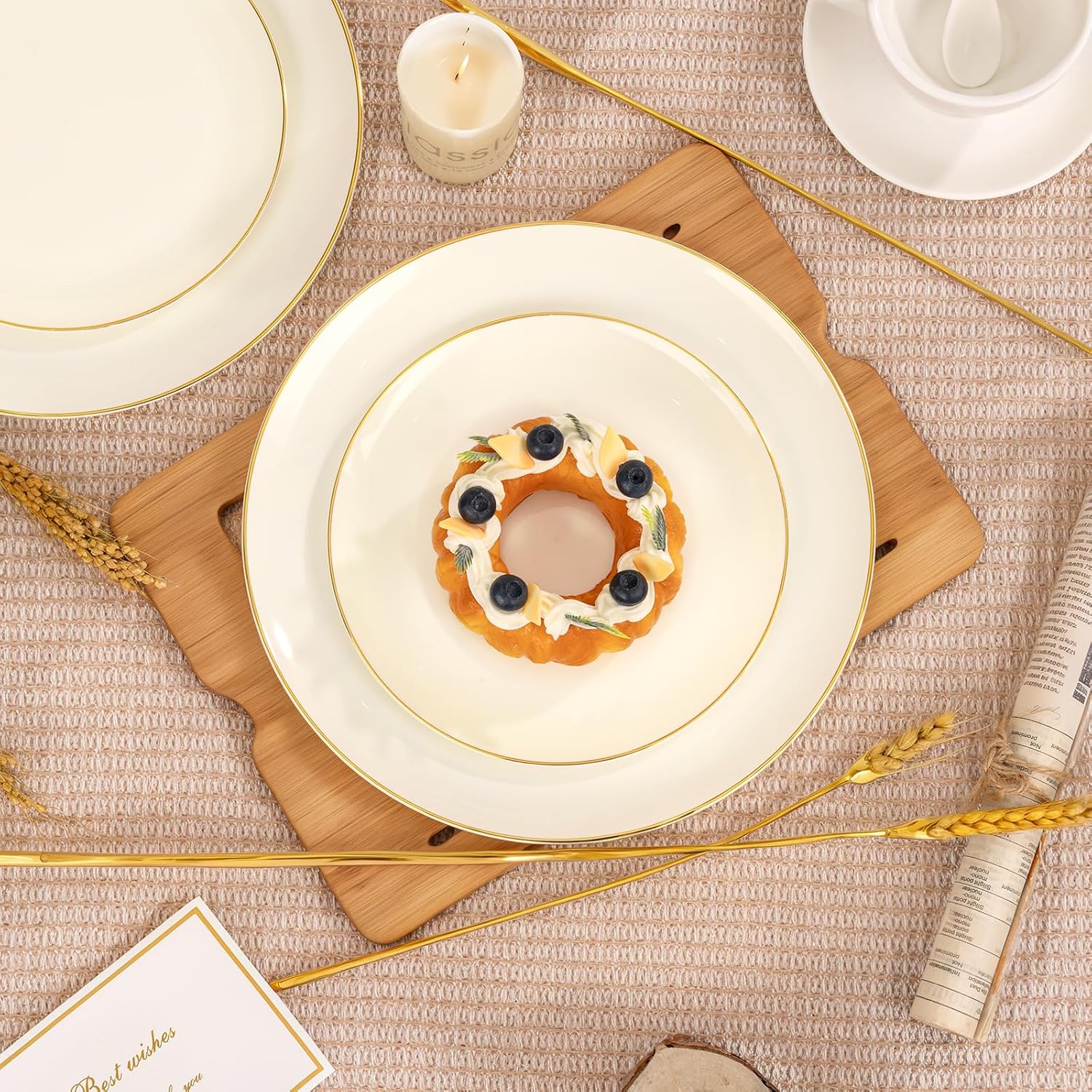 PULOTE 100PCS Ivory Plastic Plates - Cream Plastic Disposable Heavy Duty for Party & Wedding - Include 50 Each (Dinner & Dessert) Plates - Image 9