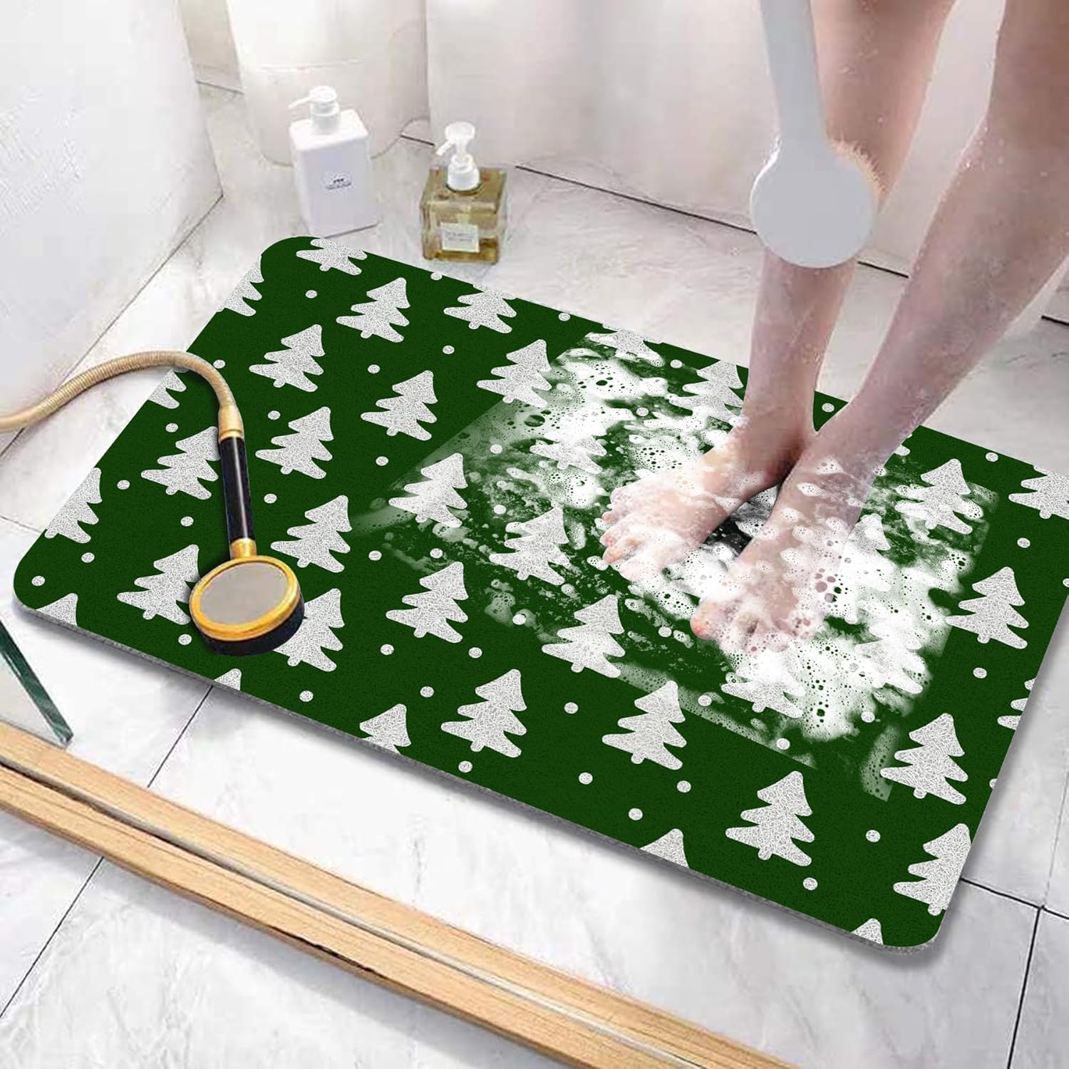 Shower Mats Non Slip, 60x120cm/23.62x47.24in Patchwork Heart Extra Lager Loofah Non Slip Shower Mat, Loofah Bath Mats for Shower, Non Slip Bath/Shower Mat for Elderly-Black and White