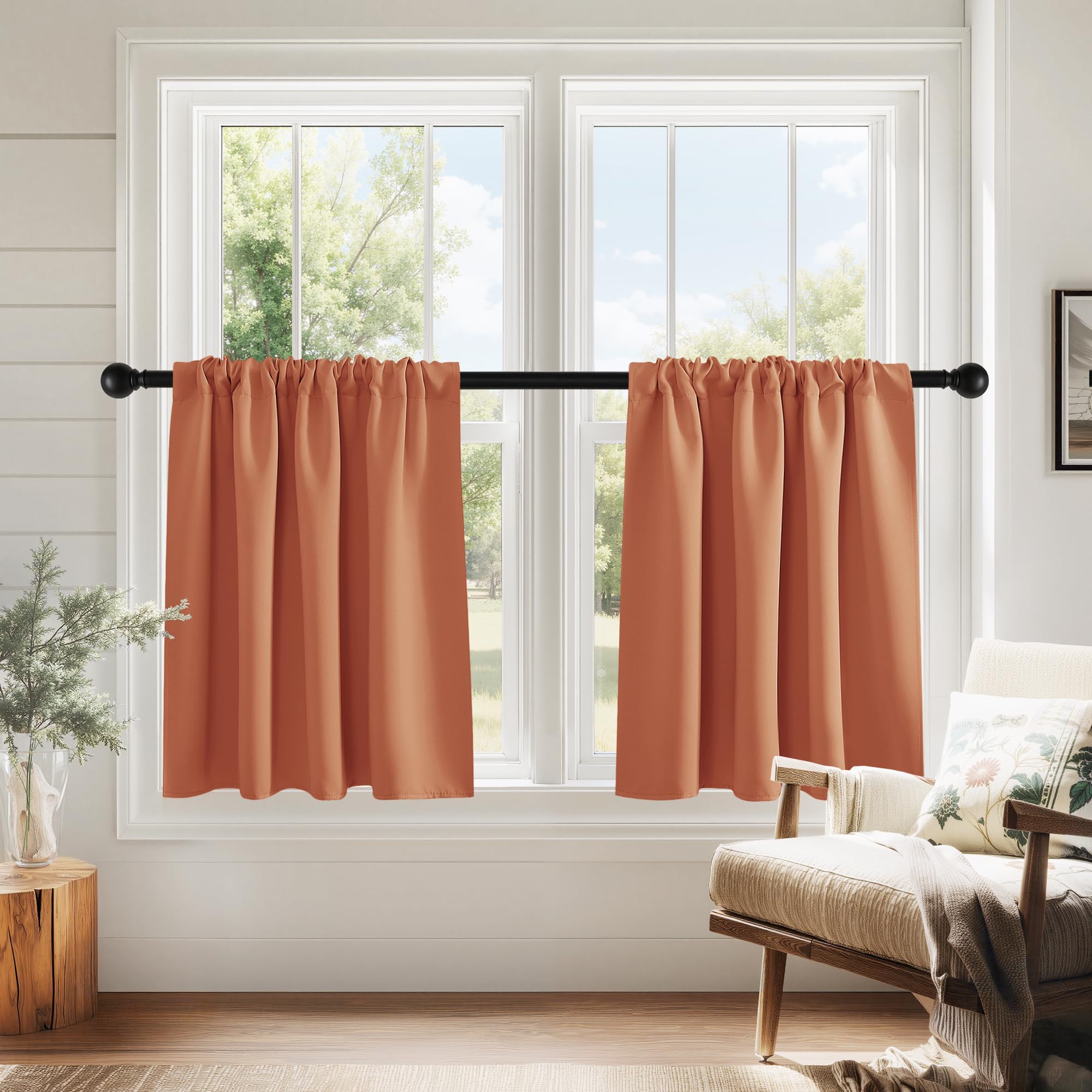 PONY DANCE Burnt Orange RV Curtains 24 inch Length, Short Curtains for Small Window 2 Panels Set, Thermal Insulated Blackout Capmer Drapes for Privacy