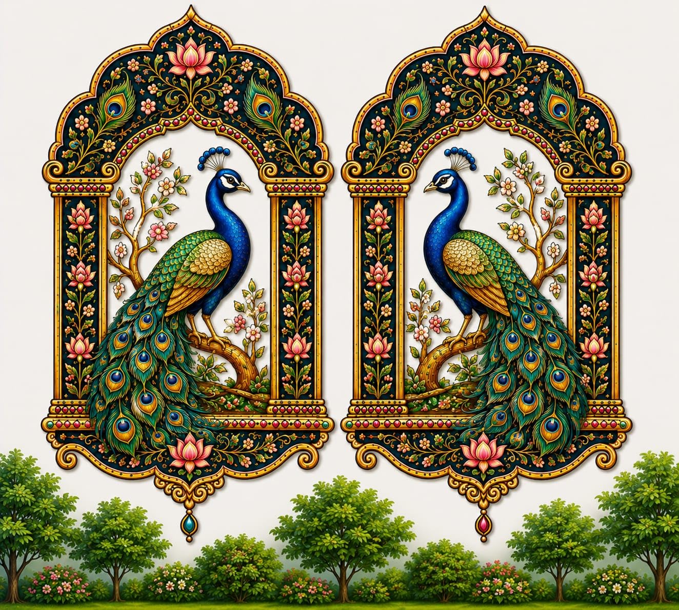 dhimahi enterprises peacock wall hanging jharokha mdf wooden temple frame | traditional floral peacock arch design | diwali home decor | entrance, living room & mandir decoration