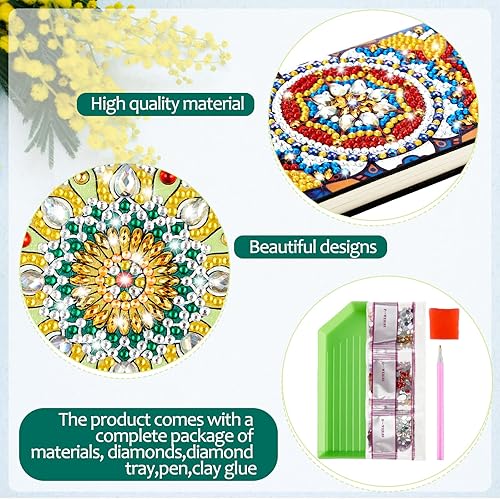 Miniatura 3 de Patelai Juego de 4 cuadernos de flores de mandala de diamante, 3 x 5 pulgadas, cubierta de mandala, cuaderno de cristal, cuaderno de bocetos, bloc