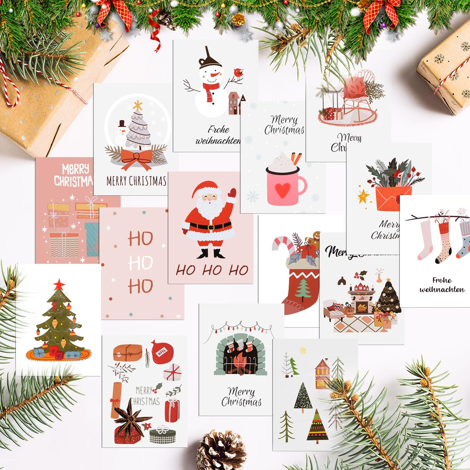 Bluelves Cartoline di Natale, 24 Pezzi Biglietti Auguri Natale, Cartolina di Natale con Busta e Adesivi, Biglietto Auguri Natale Regalo, Biglietti Natalizi per Bambini, Familiari, Amici, Colleghi