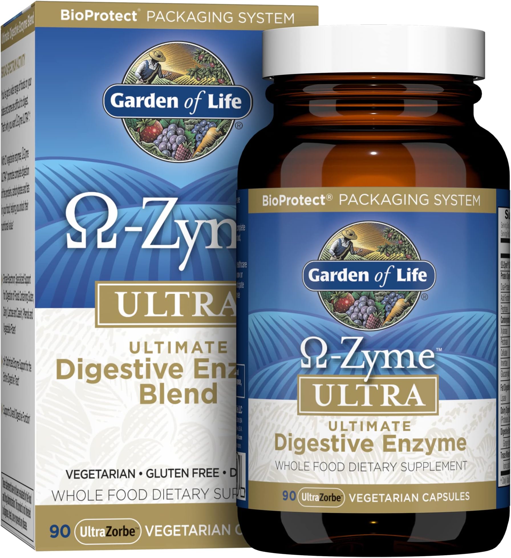 Garden of Life 21 Powerful Digestive Enzymes with Papain, Bromelain, Lipase, Plus Ginger and Turmeric - Omega-Zyme Ultra, Enzymes for Digestion Dietary Supplement, Vegetarian, 90 Capsules