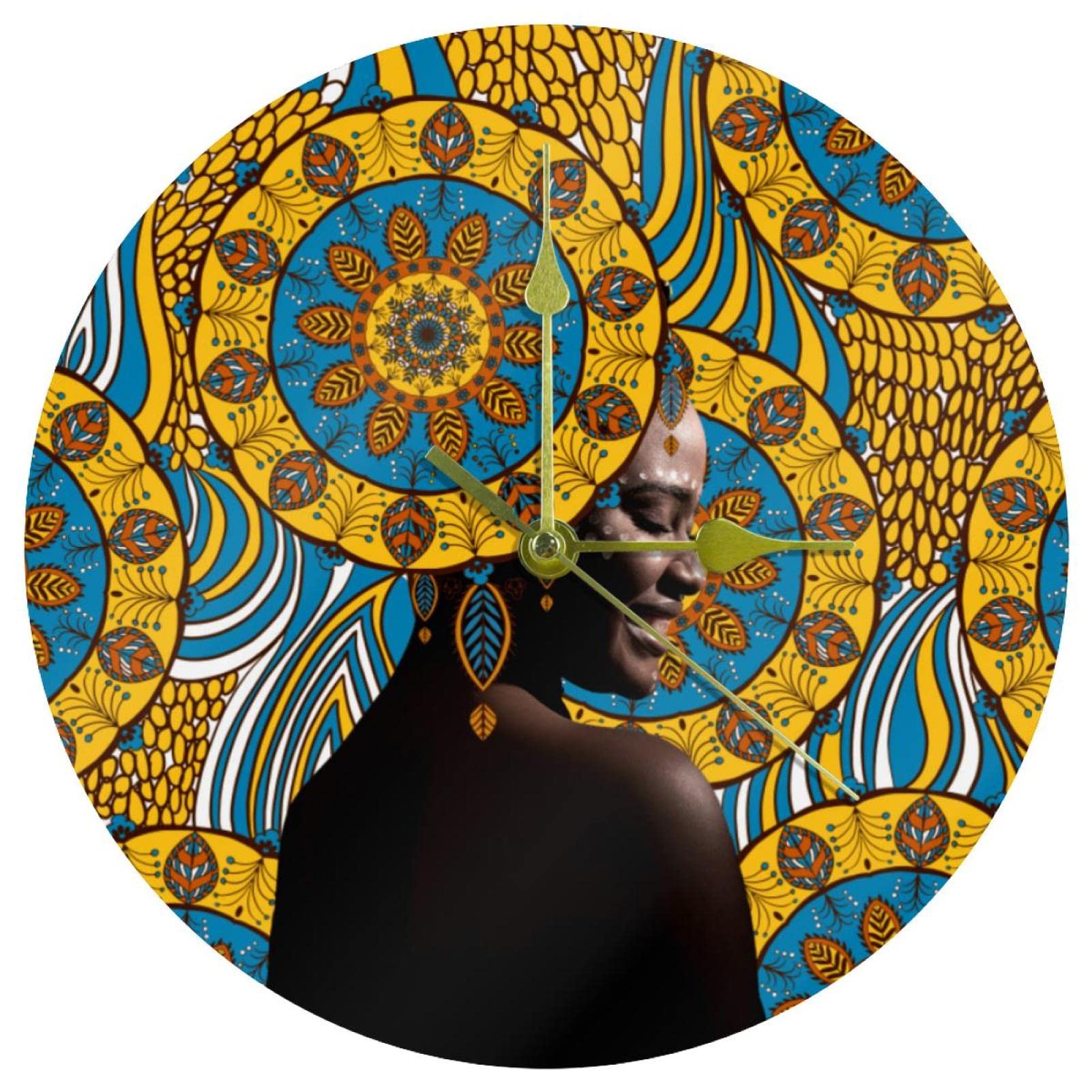 Horloge murale en acrylique de 24 cm avec motif de beauté africaine