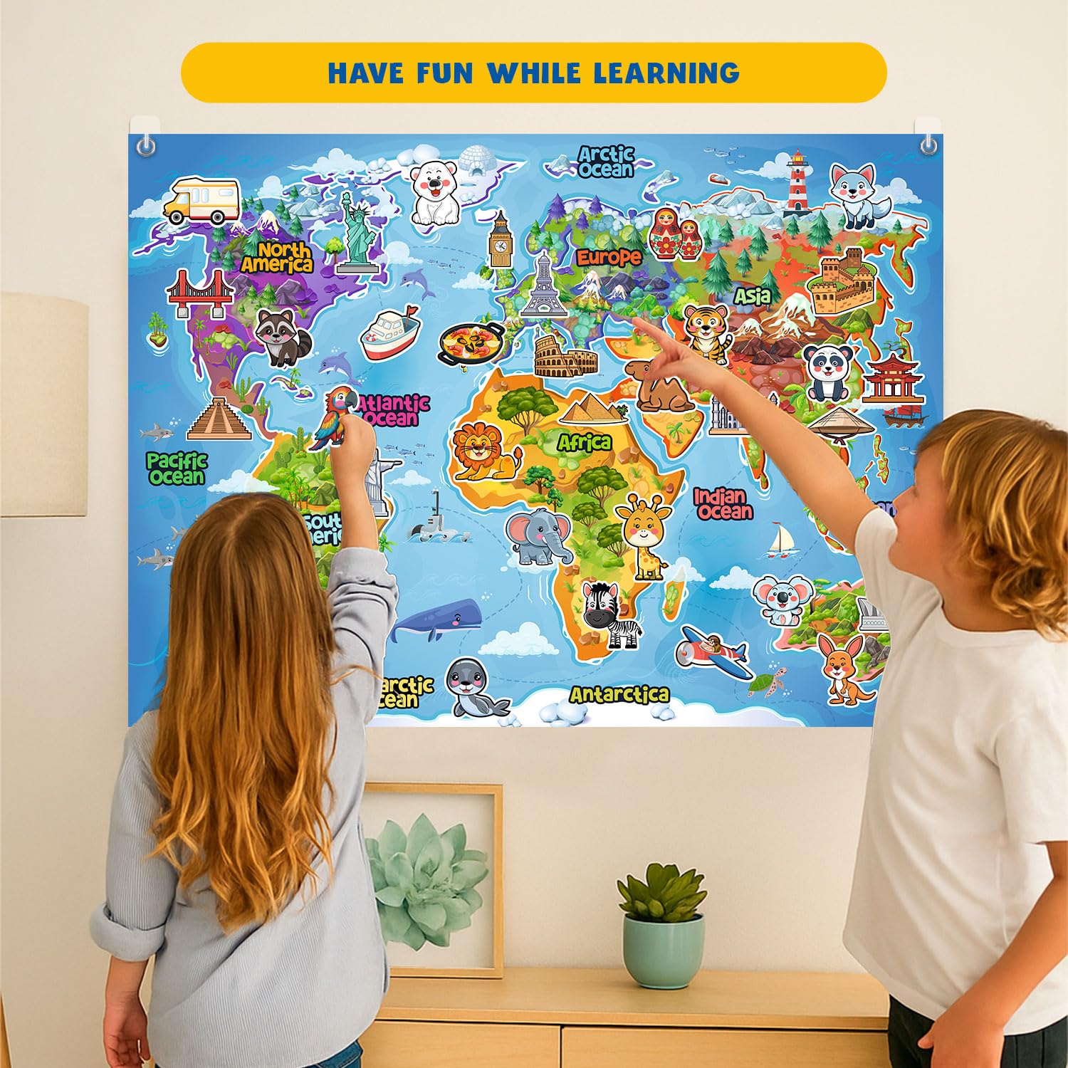 Big Minds - Découvrez Le Monde | Jeux Educatif 4 Ans Panneau En Feutre | Jouet Montessori Avec 48 Pièces | Carte Du Monde Enfant Figurines Interactives | Cadeau Enfant 4 Ans.