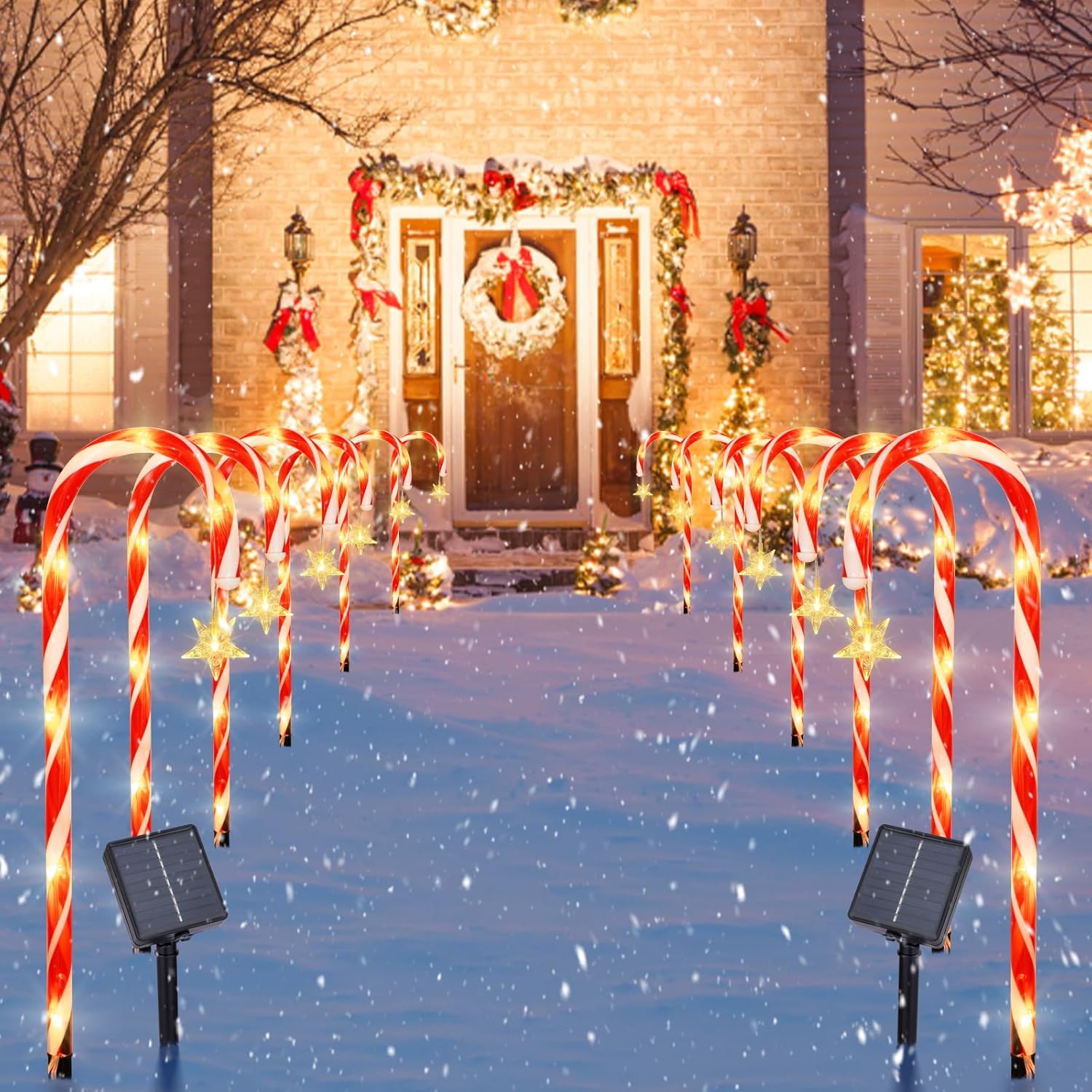 **similar to** 22\" Candy Cane Lights Outdoor Pathway 2PK 12 PCS Candy Cane Christmas Decorations 8 Modes Solar Candy Cane Lights with Star Total 15FT Christmas Pathway Lights Outdoor for Xmas Yard Garden Walkway Red