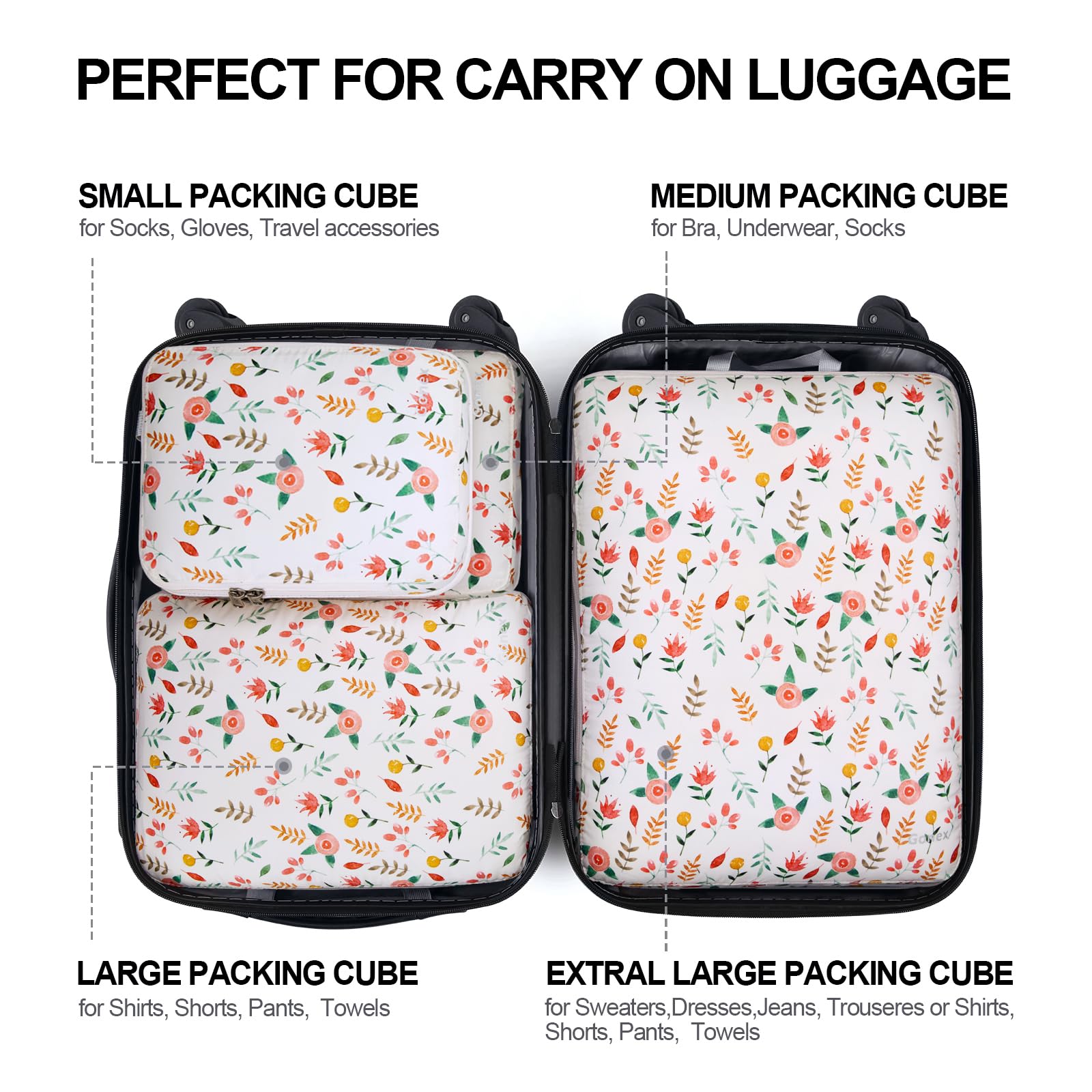 Gonex Rangement Valise Lot de 4 Packing Cubes Compression Organisateur de Voyage Organisateur Valise Sacs de Rangement avec Compression Pour Voyages ou Stockage à Domicile,Orange