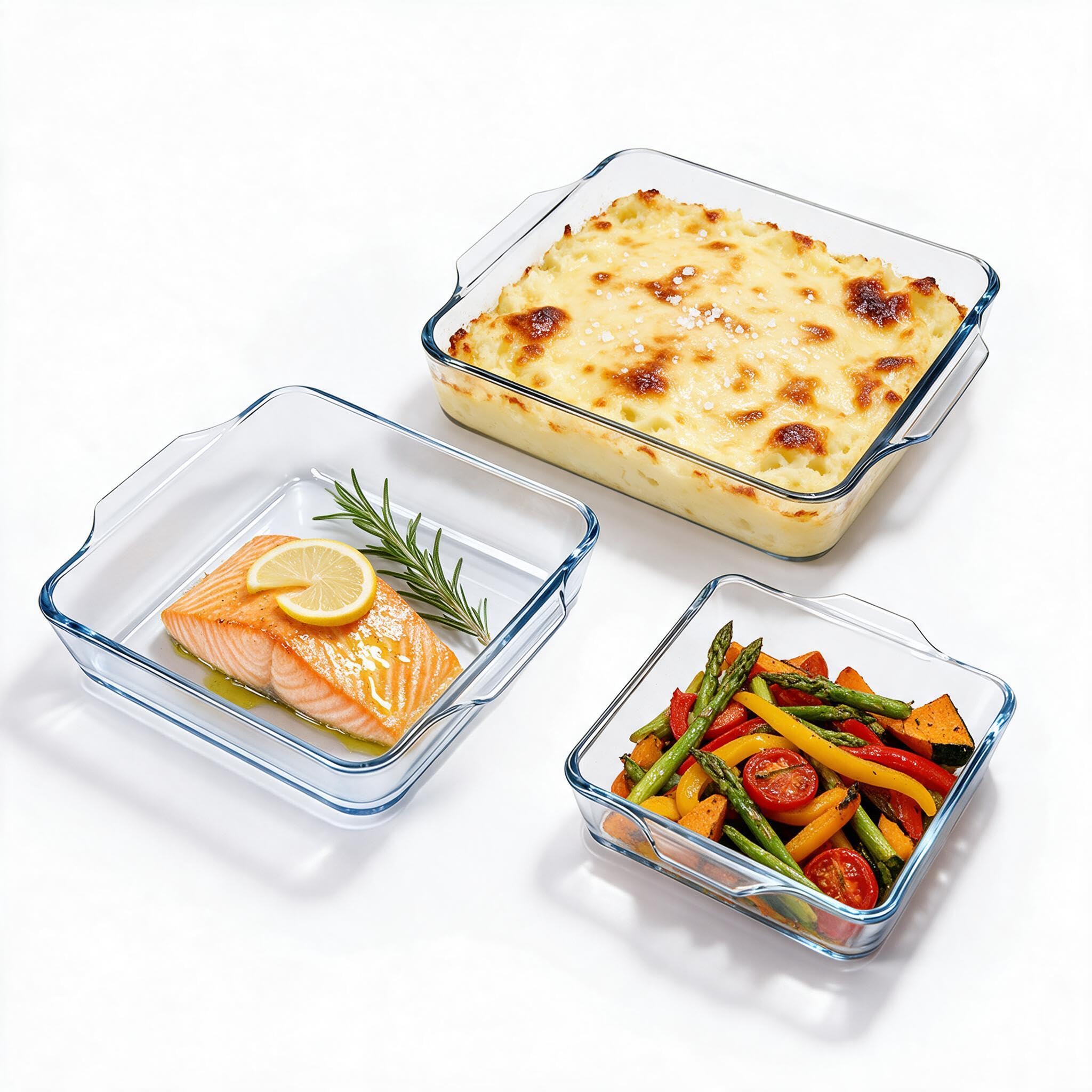 pantrytine 3pcs Square Glass Baking Tray, Oven Dish with Handles