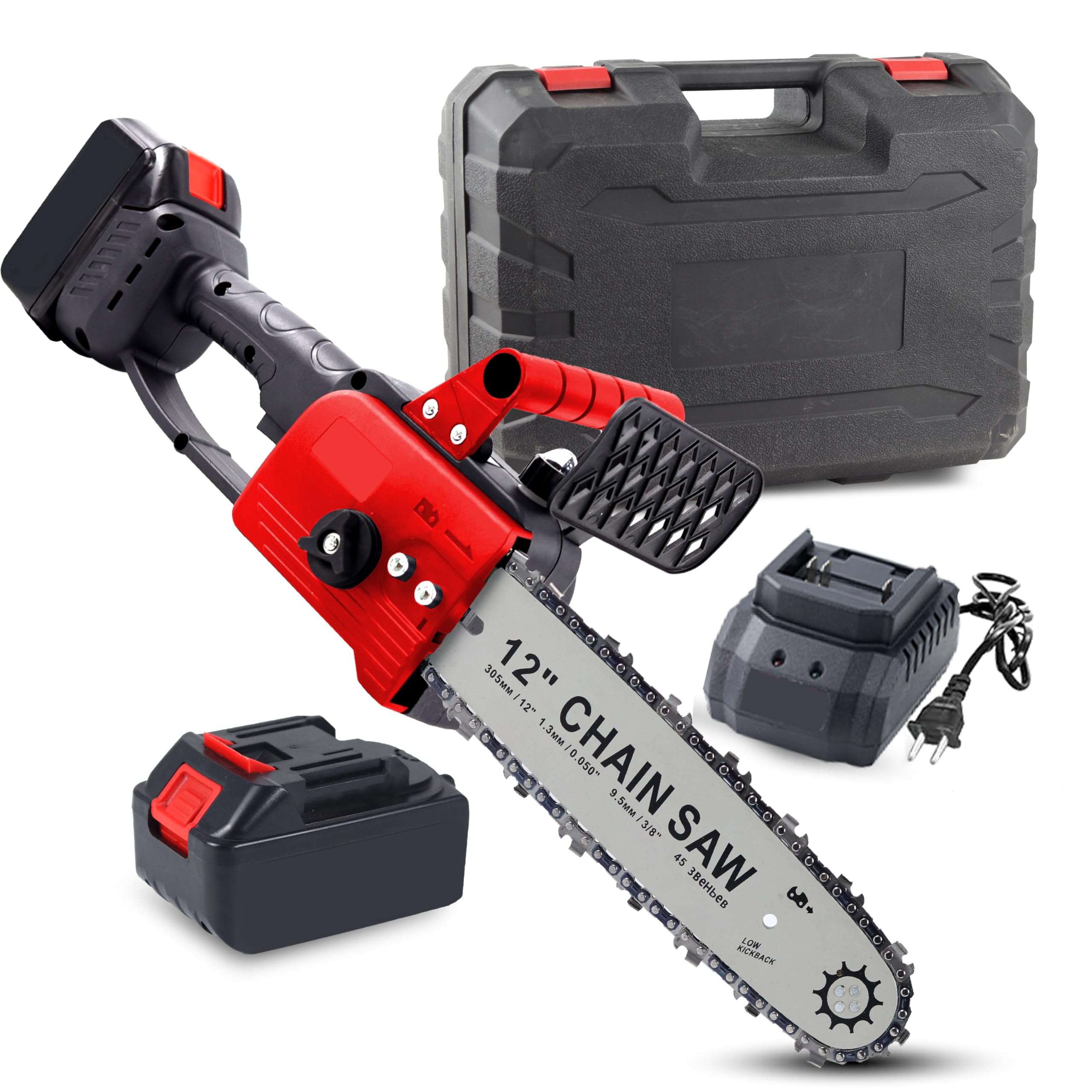 Motosega Elettrica 12" 21V, 2 Batterie 3.0Ah, Potenza 3000W, Velocità 1000 giri/min, Taglio 5 m/s, Alimentata a Batteria al Litio – Motosega Portatile per Giardino e Fai-da-Te