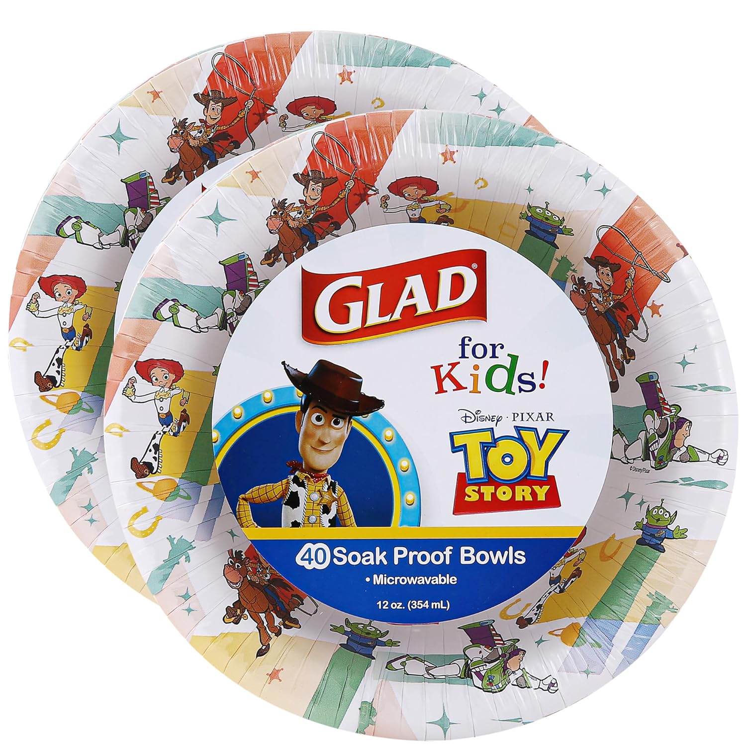 Glad for Kids Disney Pixar Toy Story Paper Bowls - Disposable Bowls with Kid-Friendly Design - Durable and Fun for Snacks or Meals for Everyday Use, 12 Ounce, 40 Count - 8 Pack