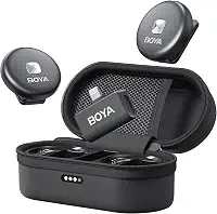 Microfone de lapela sem fio BOYA Omic-d-b para dispositivos iPhone iOS, cancelamento de ruído do telefone, bateria de 5 horas, transmissão estável, microfone de podcast sem fio