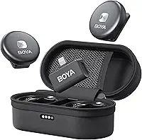Microfone de lapela sem fio BOYA Omic-d-b para dispositivos iPhone iOS, cancelamento de ruído do telefone, bateria de 5 horas, transmissão estável, microfone de podcast sem fio