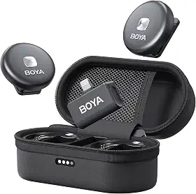 Microfone de lapela sem fio BOYA Omic-d-b para dispositivos iPhone iOS, cancelamento de ruído do telefone, bateria de 5 horas, transmissão estável, microfone de podcast sem fio