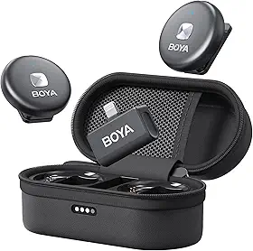 Microfone de lapela sem fio BOYA Omic-d-b para dispositivos iPhone iOS, cancelamento de ruído do telefone, bateria de 5 horas, transmissão estável, microfone de podcast sem fio