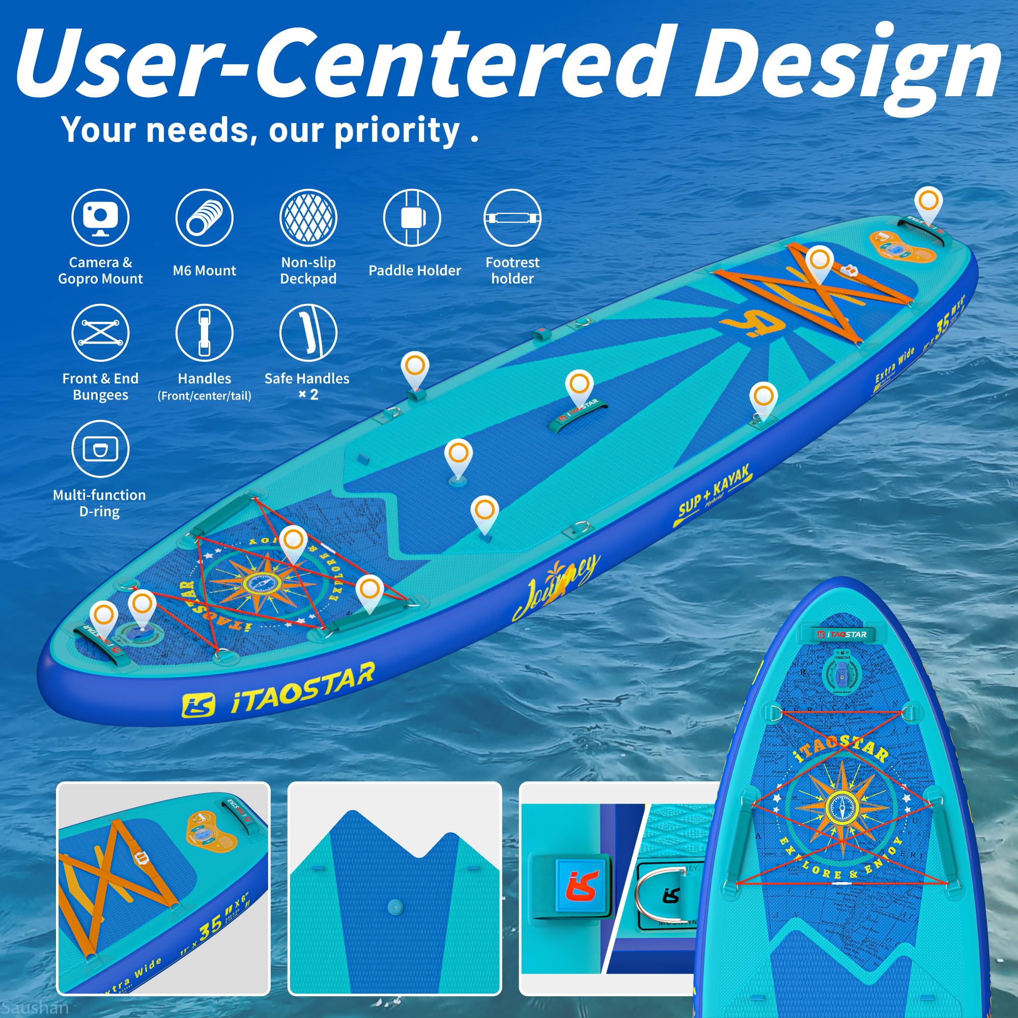 iTAOSTAR Journey 86cm/89cm Aufblasbares Stand Up Paddle Borad mit Sitz, Extrabreit Inflatable Paddling Board für Anfänger, Aufblasbare SUP Board mit Komplettes Zubehör Allround Surfbrett für Yoga
