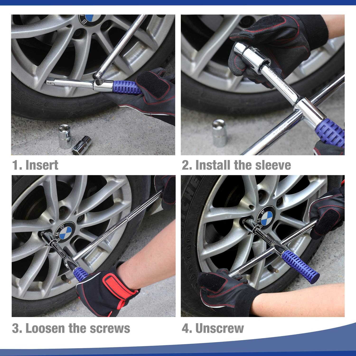 WORKPRO 15'' Universal Lug Wrench Set, 4-way Cross Wrench, 1/2'' Drive Heavy Duty Wheel Wrench, Super-strong Tire Lug Nut Remover with Labor-saving Operation, Ideal for Car Tire Repair : Automotive