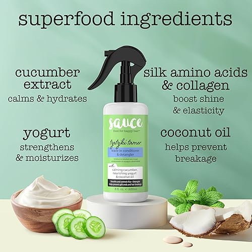 Miniatura 4 de Acondicionador para dejar en el acondicionador y desenredante de Tzatziki con agua de pepino, aceite de coco, yogur y menta para ayudar a suavizar