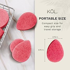 KOL Face Scrubber Pads, Rose Infused Exfoliating Facial Cleansing Sponges for Daily Face Wash and Makeup Removal, 6 Count