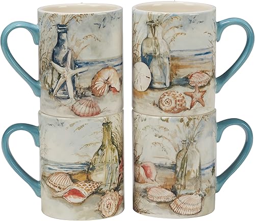 Certified International Coastal Landscape - Tazas de 16 onzas, juego de 4 diseños surtidos, multicolor
