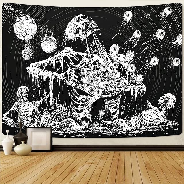 Yrendenge Skull Tapestry for Bedroom Aesthetic, Mystic Eye Tapestries, Skeleton Wall Hanging Gothic Black and White Wall Decoration for Bedroom, Living Room, Dorm, 150*130cm59*51 inch