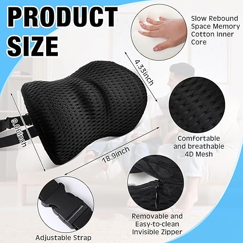Miniatura 2 de Menkxi 2 almohadas de apoyo lumbar de espuma viscoelástica para silla de oficina, cojín de espalda antideslizante para automóvil, ergonómica,