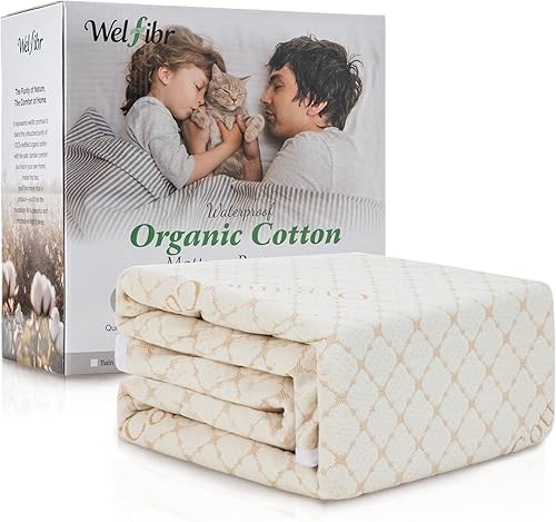 Protector de colchón de algodón orgánico, 100% impermeable, protector de colchón de tela de aire 3D silencioso, protector de colchón transpirable,