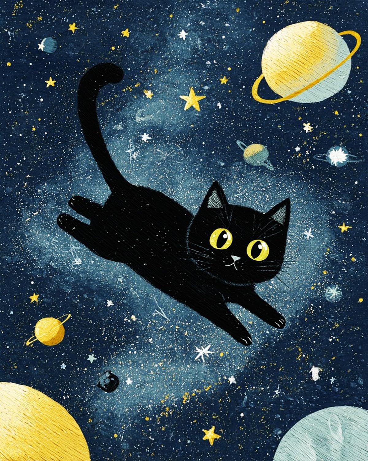 Liubaishi Black Paint By Numbers For Adults, Space Cat, 40X50 Cm Acrylic Canvas Kit With Brushes And Paints