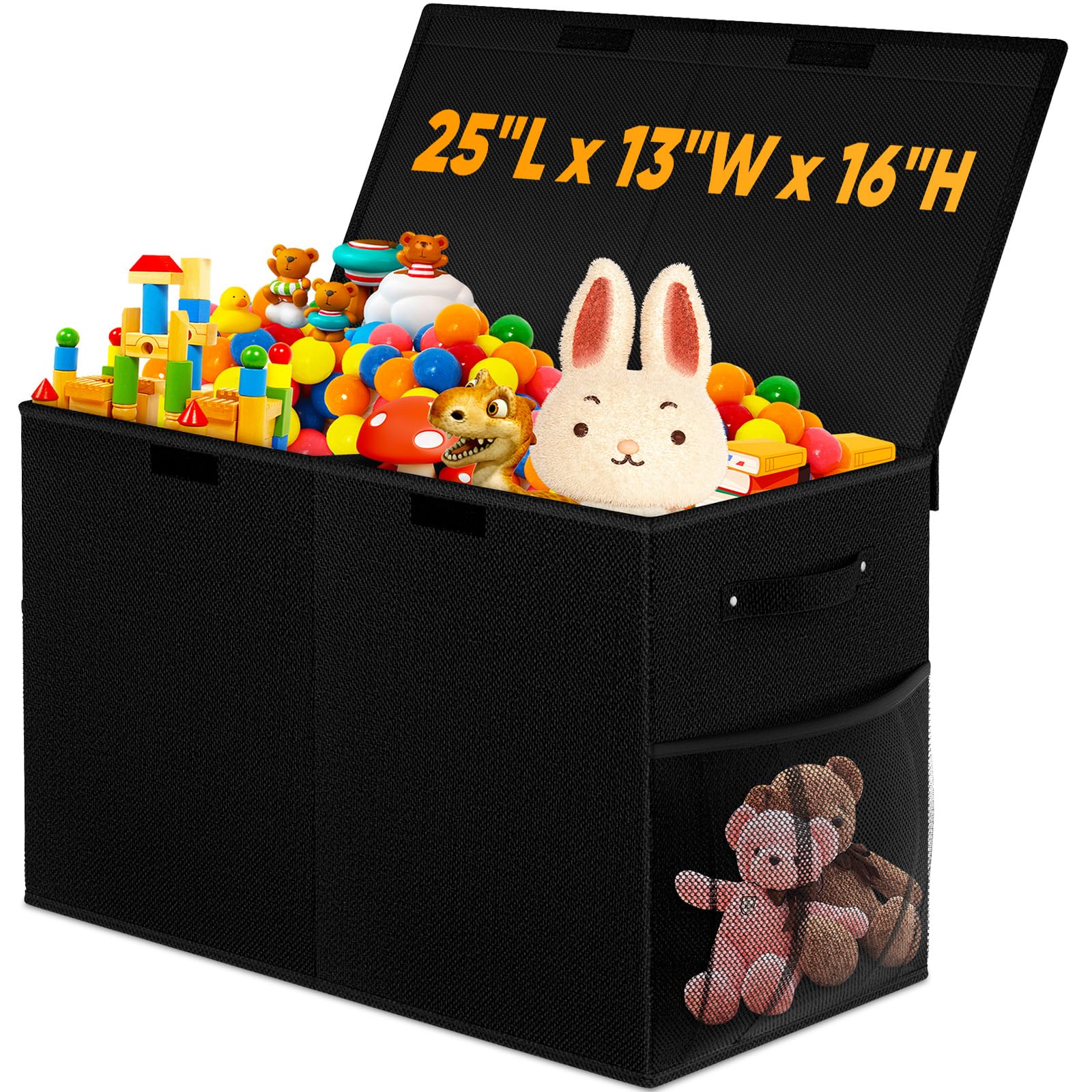 Rocamdo Caja de juguetes extra grande con tapa, organizador de almacenamiento de juguetes plegable con divisor extraíble para niños, niñas, cuarto de bebé, sala de juegos, armario, 25 x 13 x 16