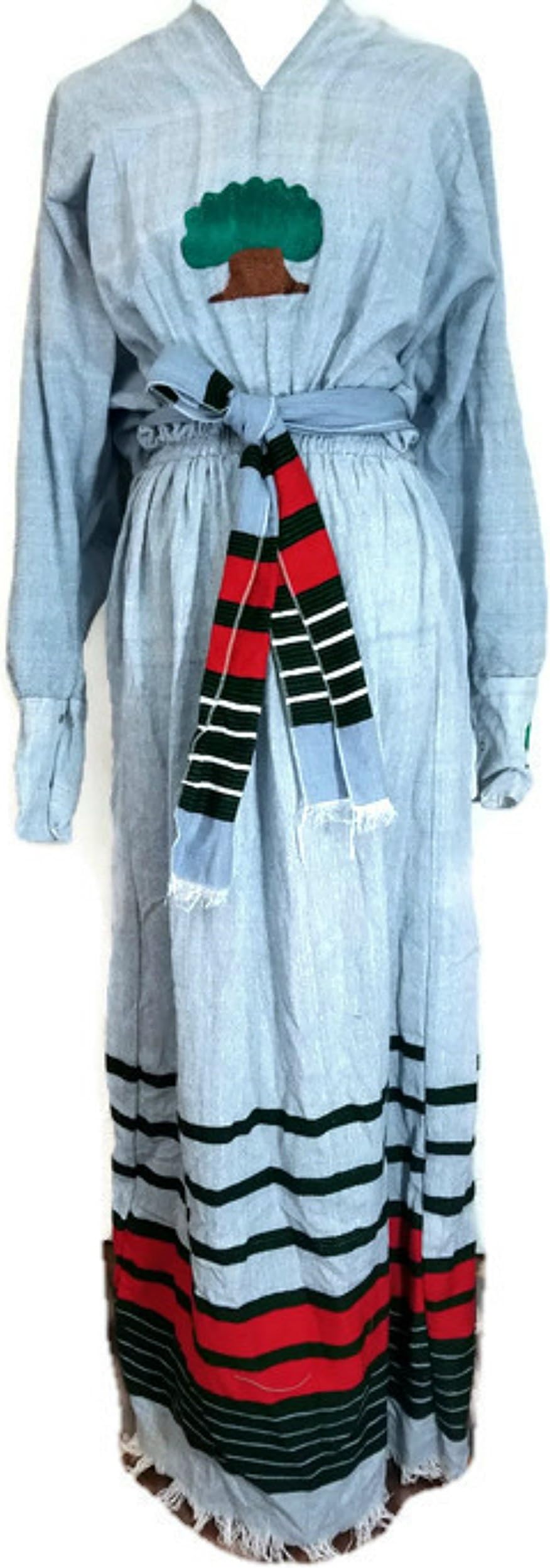 Oromo Traditional Dress from Oromia Ethiopia 100% Cotton Hand Woven - Odaa - Large Size - with Sabbata Light Sky Blue