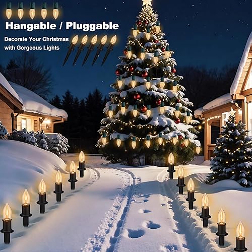 Miniatura 4 de PerPaiMe C9 Luces de camino de Navidad al aire libre LED - 24.2 pies Cadena de luces con 20 bombillas, luces impermeables de camino de Navidad con